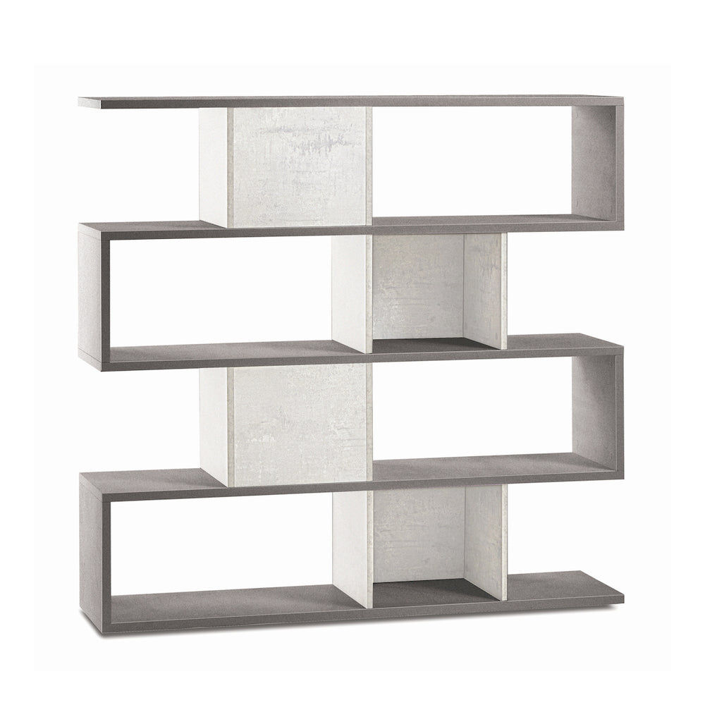 Libreria modulare 4 piani 150x37x144H cm in kit colore Cemento e Ossido Bianco