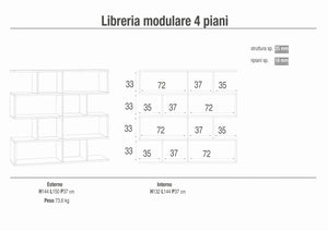 Libreria modulare 4 piani 150x37x144H cm in kit colore Cemento e Ossido Bianco