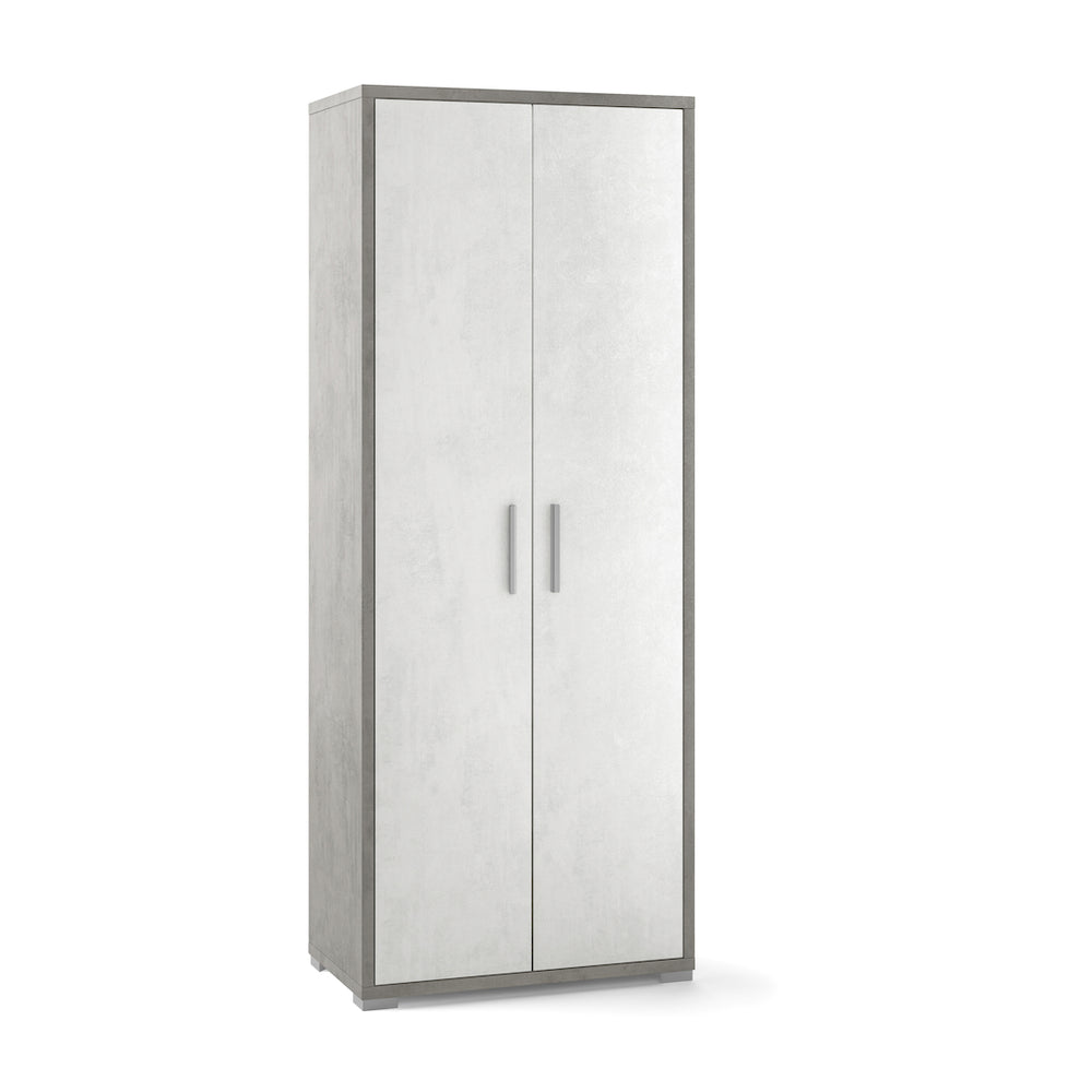 Armadio mobile 2 ante 71x41x182H cm in kit di design colore Ossido Bianco e Grigio Cemento