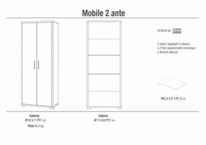 Armadio mobile 2 ante 71x41x182H cm in kit di design colore Noce Stelvio