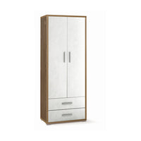 Armadio mobile 2 ante con 2 cassetti 71x41x182H cm in kit dal design elegante colore Noce Stelvio e Ossido bianco