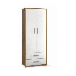 Armadio mobile 2 ante con 2 cassetti 71x41x182H cm in kit dal design elegante colore Noce Stelvio e Ossido bianco