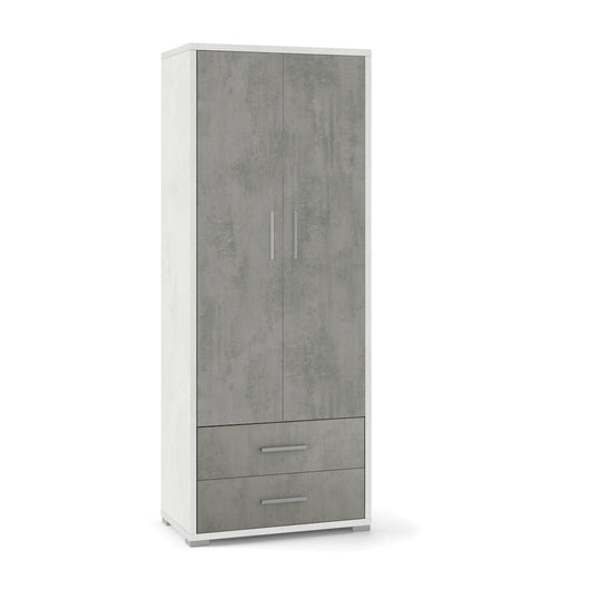 Armadio mobile 2 ante con 2 cassetti 71x41x182H cm in kit dal design elegante colore Grigio cemento e Ossido bianco