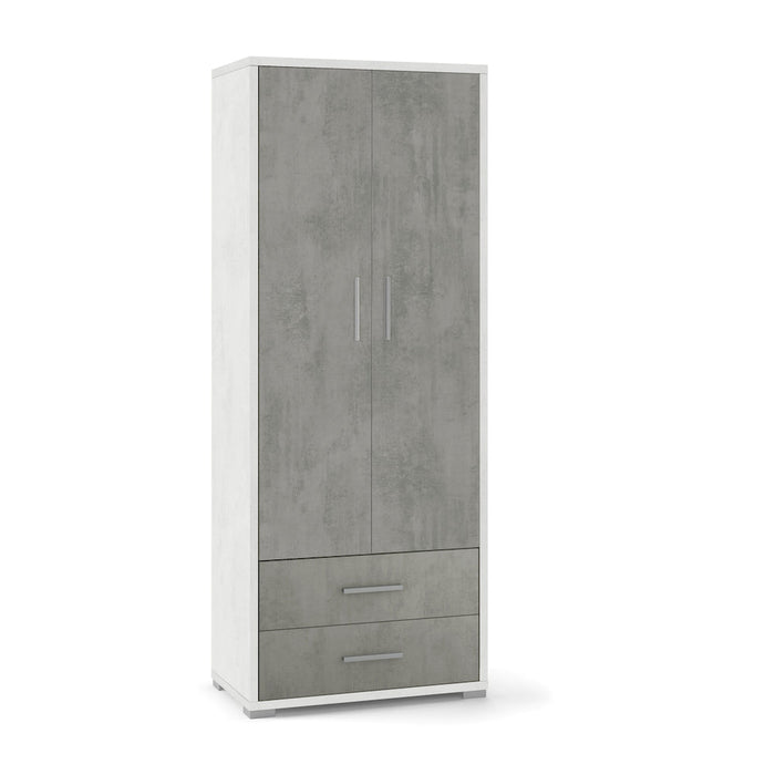 Armadio mobile 2 ante con 2 cassetti 71x41x182H cm in kit dal design elegante colore Grigio cemento e Ossido bianco