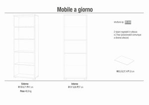 Libreria mobile a giorno 71x41x199h cm con 4 ripiani in kit colore Ossido Bianco