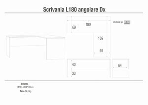 Scrivania con angolo destro 180x169x76H cm dal design moderno in kit di montaggio colore Ossido bianco