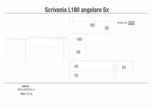 Scrivania con angolo sinistro 180x169x76H cm dal design moderno in kit di montaggio colore Cemento