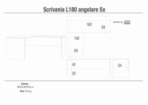 Scrivania con angolo sinistro 180x169x76H cm dal design moderno in kit di montaggio colore Ossido bianco