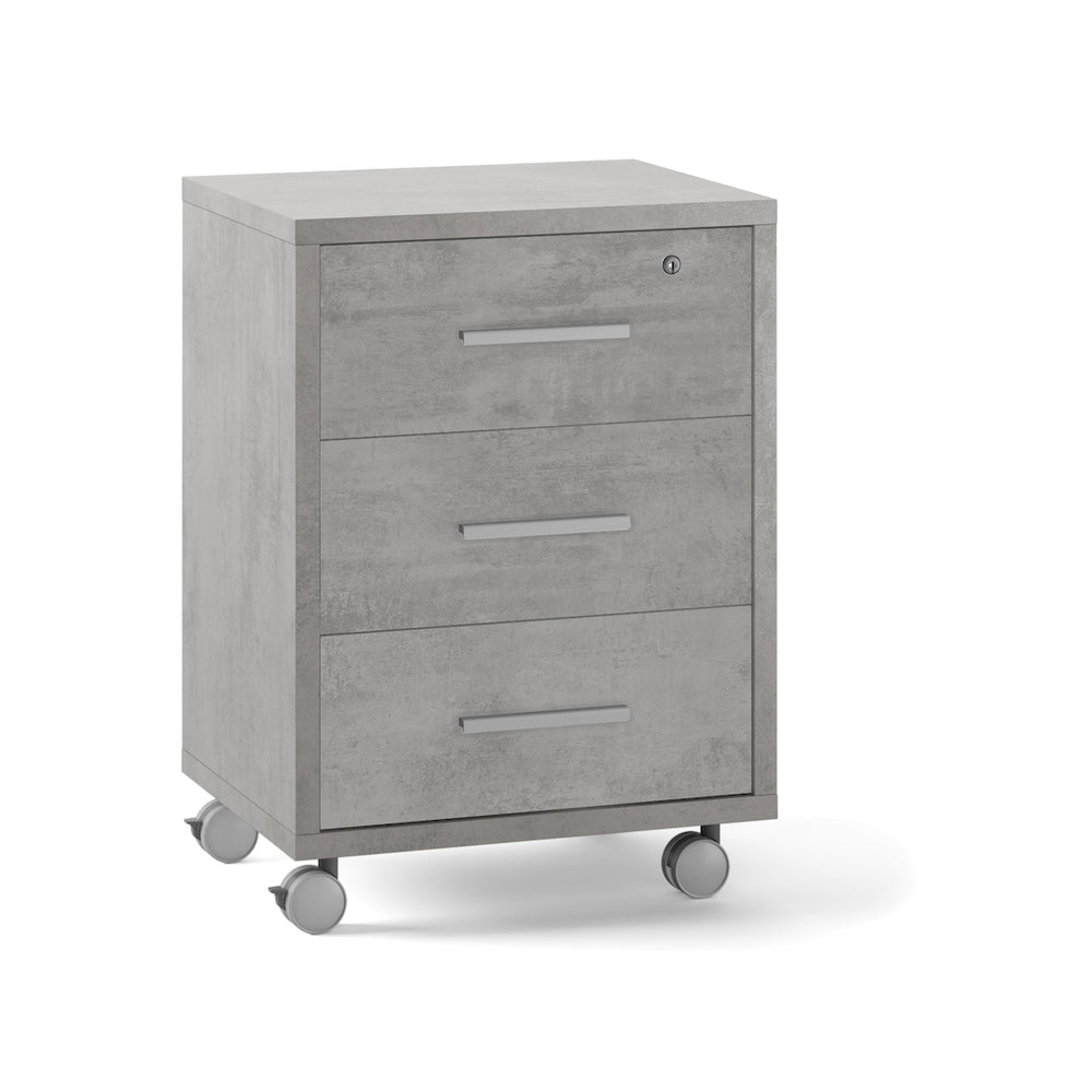 Cassettiera mobile 3 cassetti su ruote 51x41x71H cm in kit di montaggio colore Grigio cemento