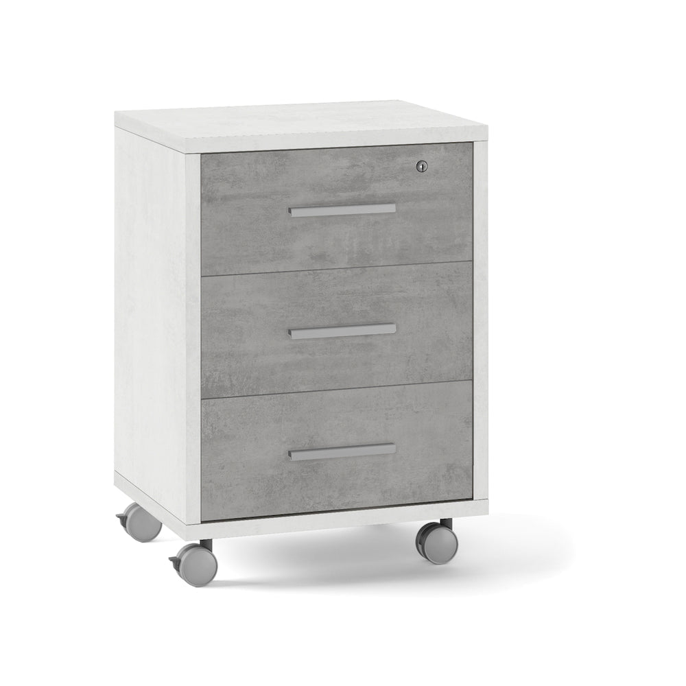 Cassettiera mobile 3 cassetti su ruote 51x41x71H cm in kit di montaggio colore Grigio cemento e Bianco Ossido