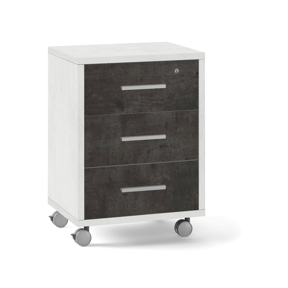 Cassettiera mobile 3 cassetti su ruote 51x41x71H cm in kit di montaggio colore Ossido bianco e Ossido Nero