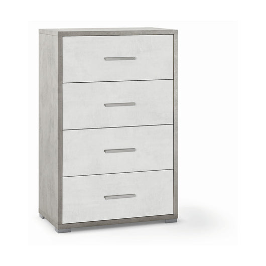 Cassettiera mobile 4 cassetti 71x41x110H cm in kit di montaggio colore Ossido bianco e Grigio cemento