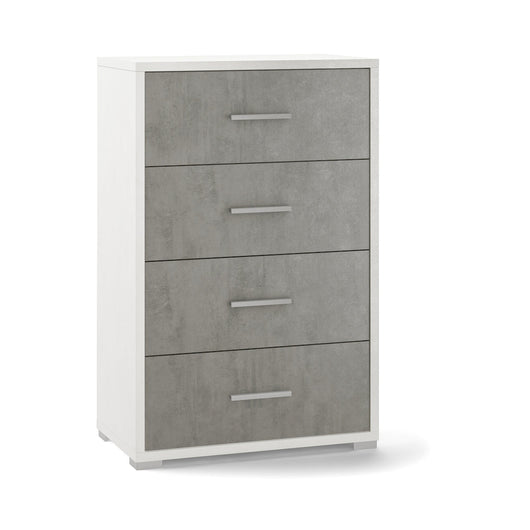 Cassettiera mobile 4 cassetti 71x41x110H cm in kit di montaggio colore Grigio cemento e Ossido bianco