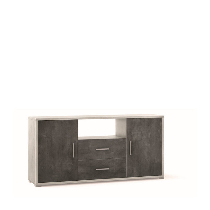 Madia Credenza Mobile 2 ante con 2 cassetti 174x41x84H design moderno in kit  colore Ossido bianco e Ossido nero