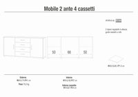 Credenza Mobile 2 ante con 4 cassetti 174x41x84H cm desing moderno in kit di montaggio colore Cemento