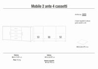 Credenza Mobile 2 ante con 4 cassetti 174x41x84H cm desing moderno in kit  colore Ossido bianco e Ossido nero