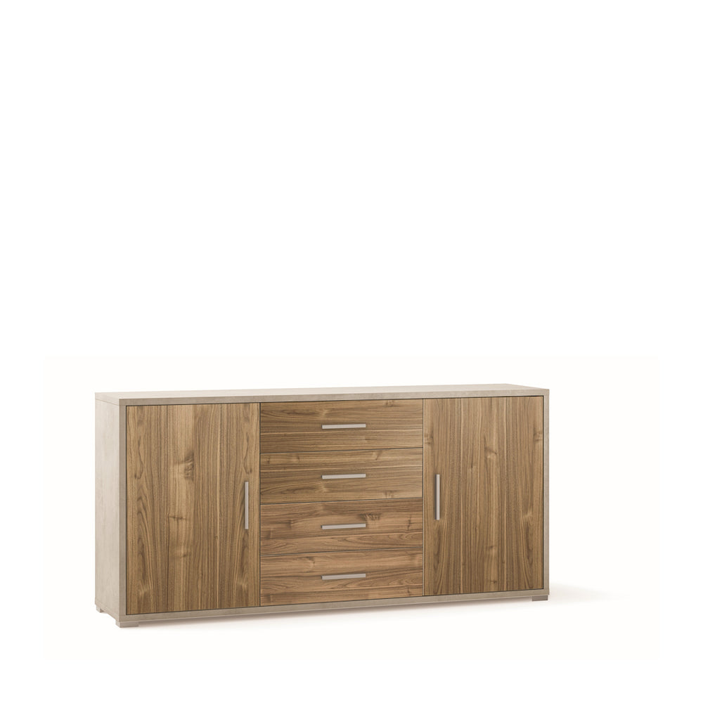 Credenza Mobile 2 ante con 4 cassetti 174x41x84H cm desing moderno in kit colore Ossido bianco e Noce Stelvio