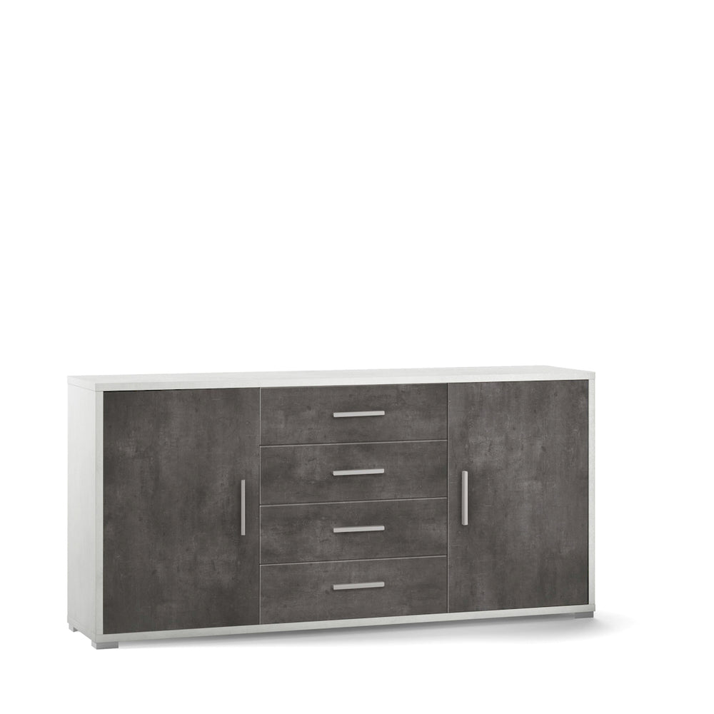 Credenza Mobile 2 ante con 4 cassetti 174x41x84H cm desing moderno in kit  colore Ossido bianco e Ossido nero