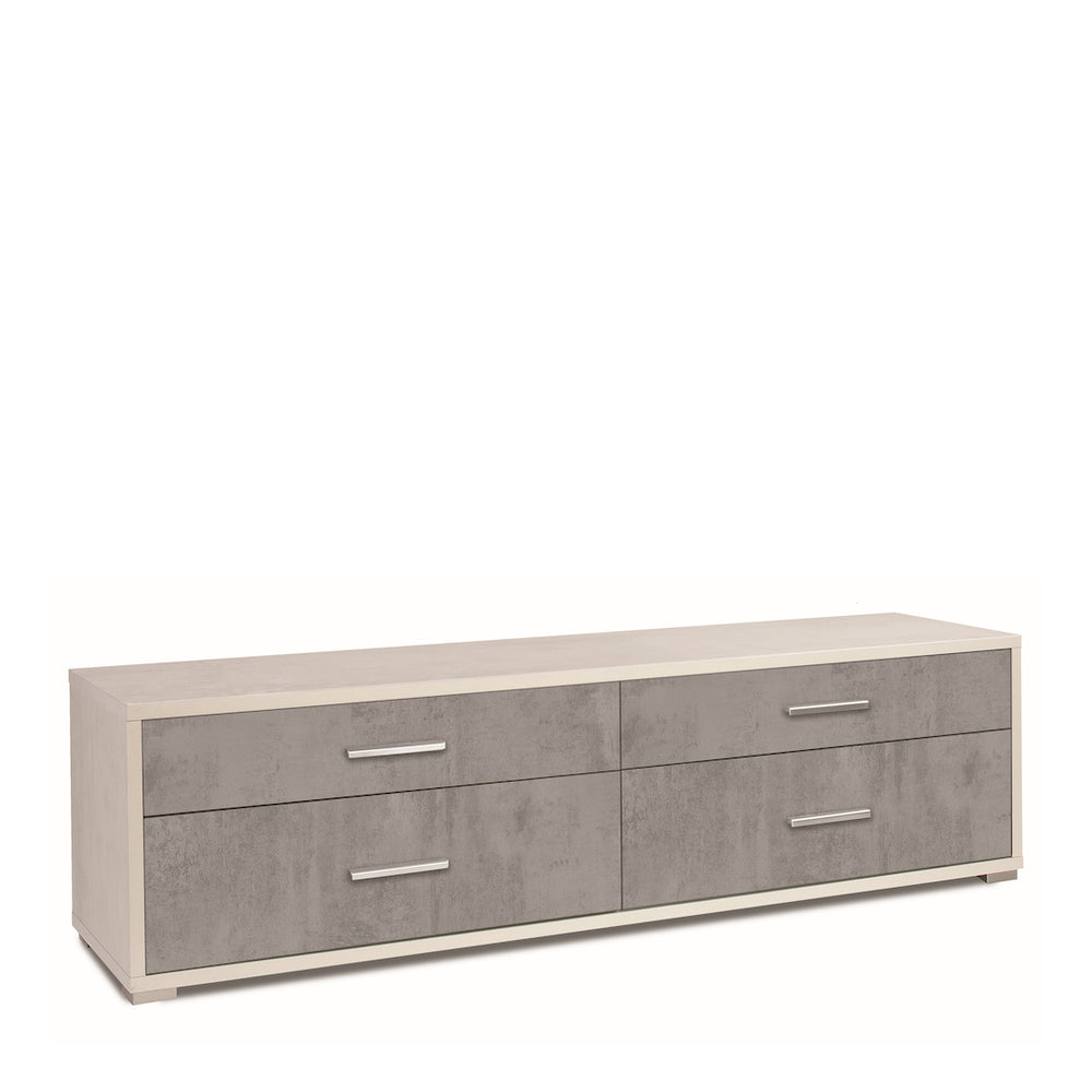 Cassettiera mobile con 4 cassetti 179x47x50H cm in kit di montaggio colore Ossido bianco e Cemento