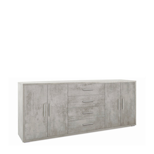 Madia credenza mobile con 4 ante e 4 cassetti 203x41x84H cm in kit di montaggio colore Cemento