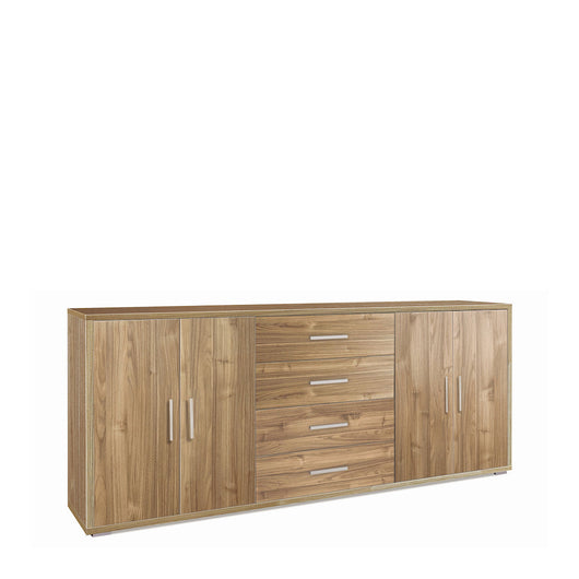 Madia credenza mobile con 4 ante e 4 cassetti 203x41x84H cm in kit di montaggio colore Noce Stelvio