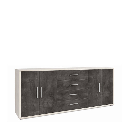 Madia credenza mobile con 4 ante e 4 cassetti 203x41x84H cm in kit di montaggio colore Ossido bianco e Ossido nero