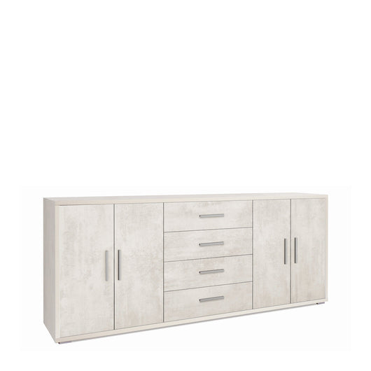 Madia credenza mobile con 4 ante e 4 cassetti 203x41x84H cm in kit di montaggio colore Ossido bianco