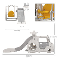 Scivolo per Bambini 201x151x87,5 cm con Altalena Macchina e Canestro Bianco