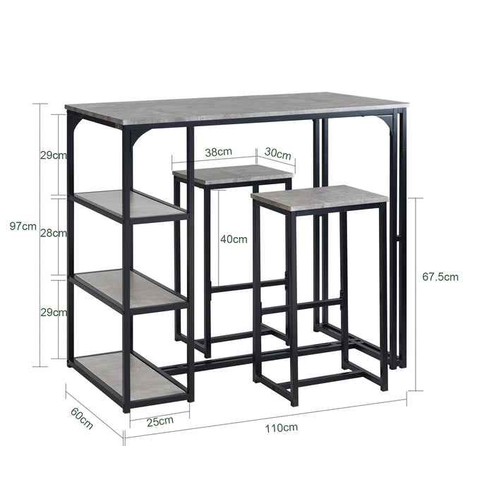 Set 3 Pezzi Tavolo Con 2 Sgabelli, Set Di Mobili Da Balcone, Tavolo Alto Con 3 Ripiani GRIGIO OGT43-HG SoBuy