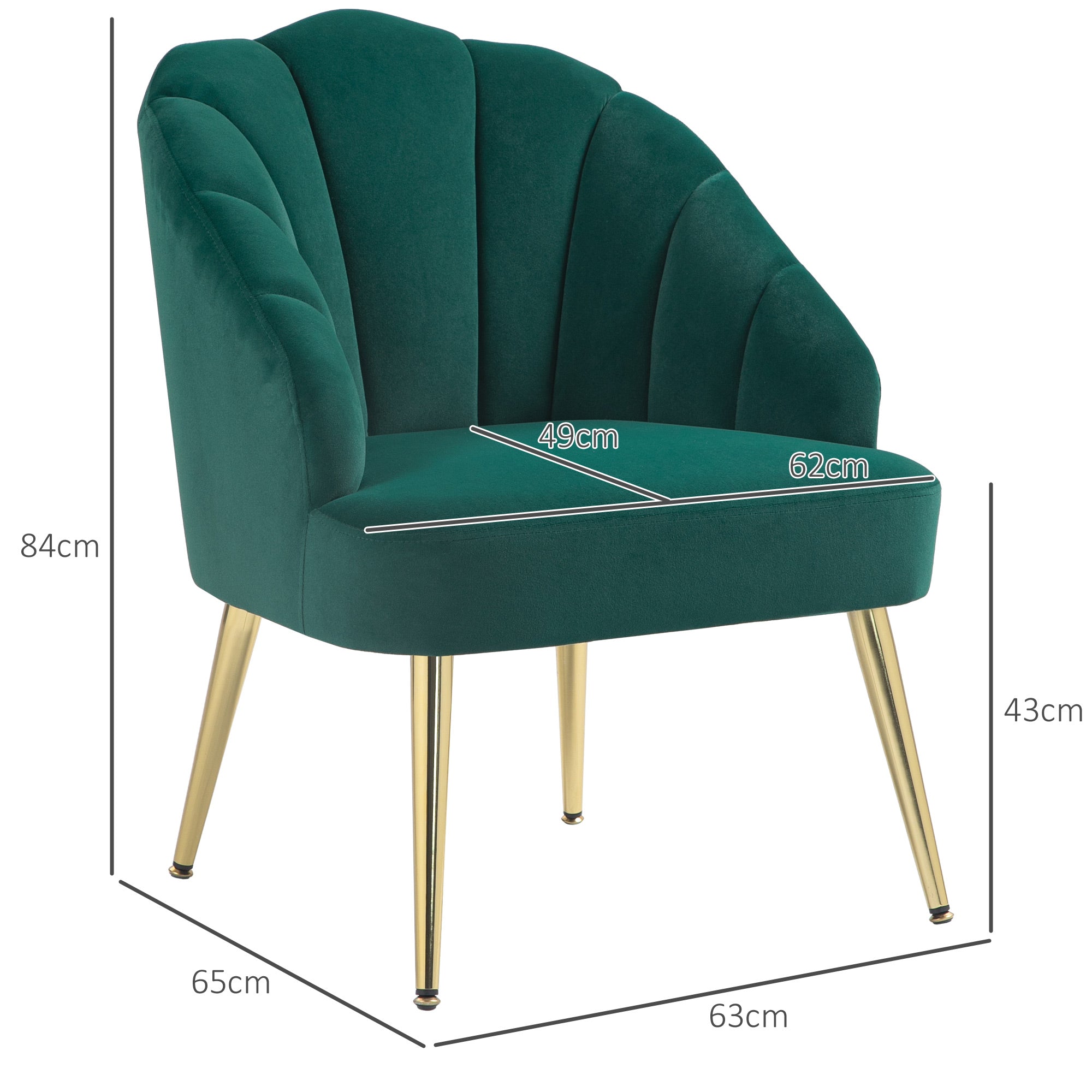 Poltrona a Conchiglia Stile Art Deco 63x65x84 cm in Velluto Verde