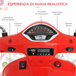 Moto Elettrica per Bambini Piaggio Vespa GTS 6V Rosso