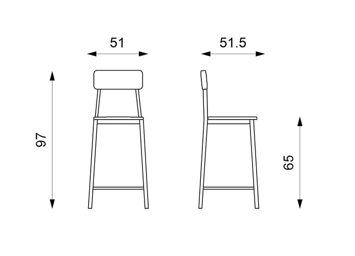 Set 2 Sgabelli 51x51,5xH97 cm in Legno e Metallo Woody Bianco