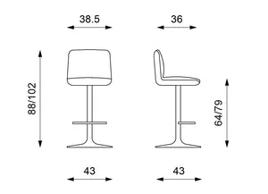 Set 2 Sgabelli 38,5x36xH88/102 cm in Tessuto e Metallo Jimmy Grigio scuro