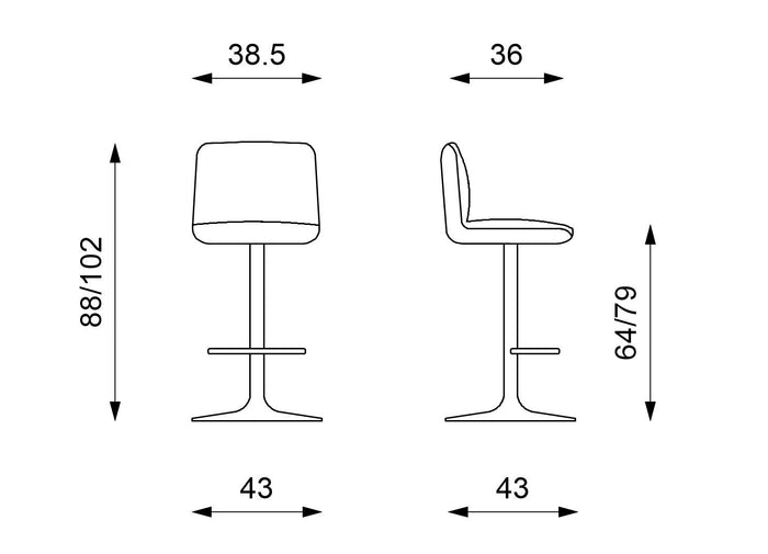 Set 2 Sgabelli 38,5x36xH88/102 cm in Tessuto e Metallo Jimmy Grigio scuro