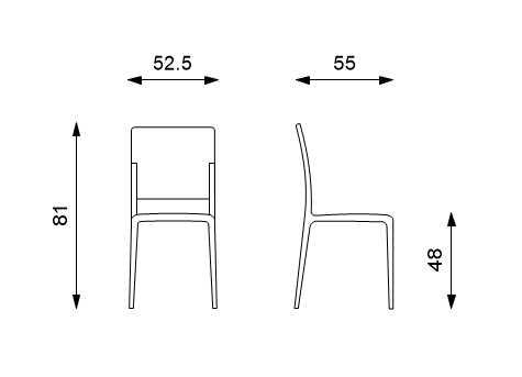 Set 4 Sedie 55x52,5xH81 cm in Polipropilene Venus Grigio Chiaro