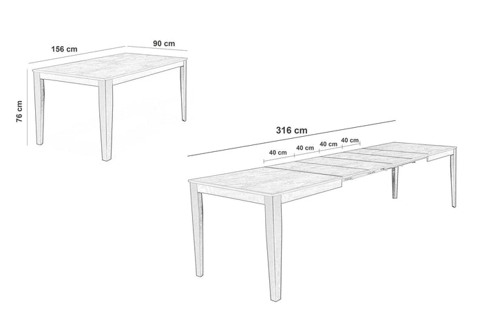 Tavolo Allungabile 156/316x90x76 cm in Melaminico Big Naturale