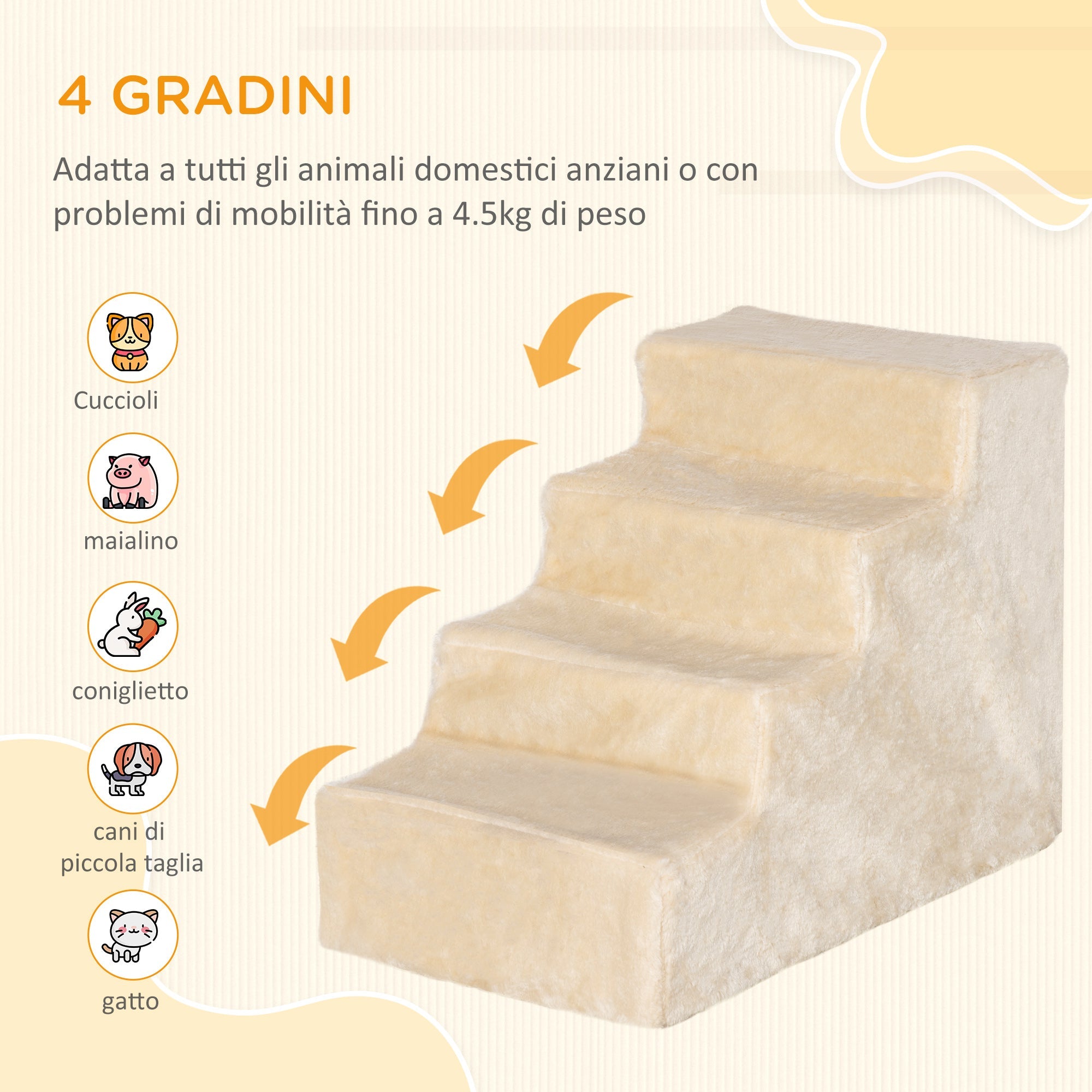 Scaletta per Cani 4 Gradini 60x35x44 cm in Flanella Sfoderabile e Truciolato Beige