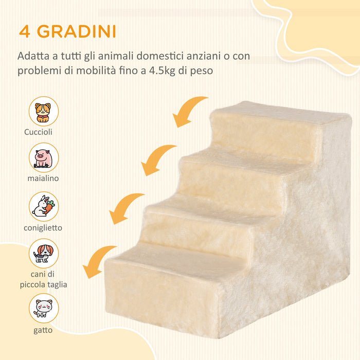 Scaletta per Cani 4 Gradini 60x35x44 cm in Flanella Sfoderabile e Truciolato Beige