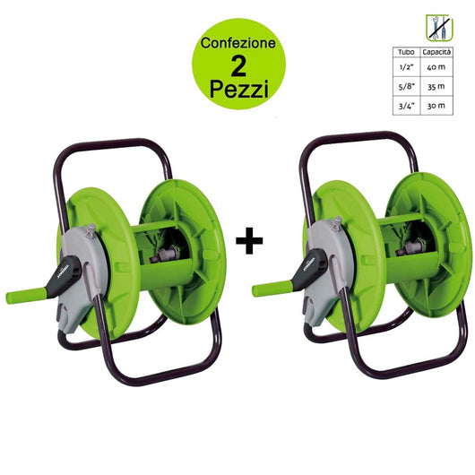 Multipack da 2 pz carrello avvolgitubo portatile per giardino capacita' 40 metri tubo da 1/2' verdemax