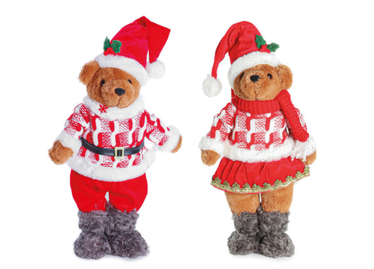 Coppia Orso Arredo Natale Set 2 Decorazioni Natalizie Dharma E Greg 40 cm