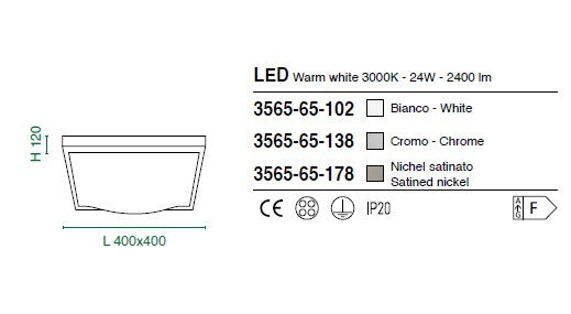 OSAKA PLAF.BIANCA LED WW L.40X40 CM. 3565-65-102