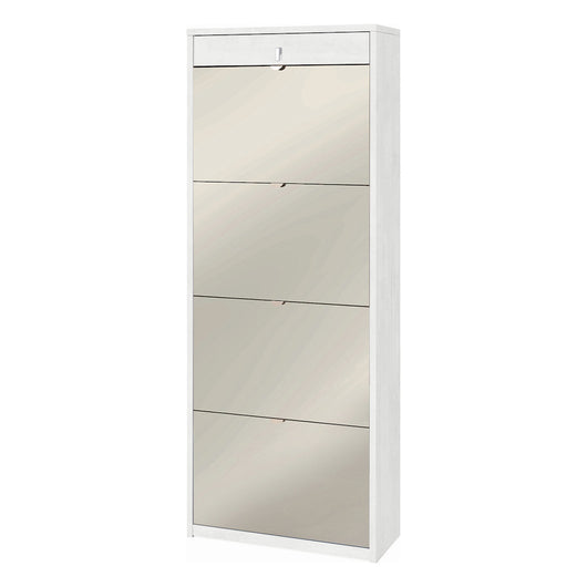 Scarpiera mobile 4 ante con specchio e 1 cassetto 63x29x164H cm in kit di montaggio colore Ossido bianco