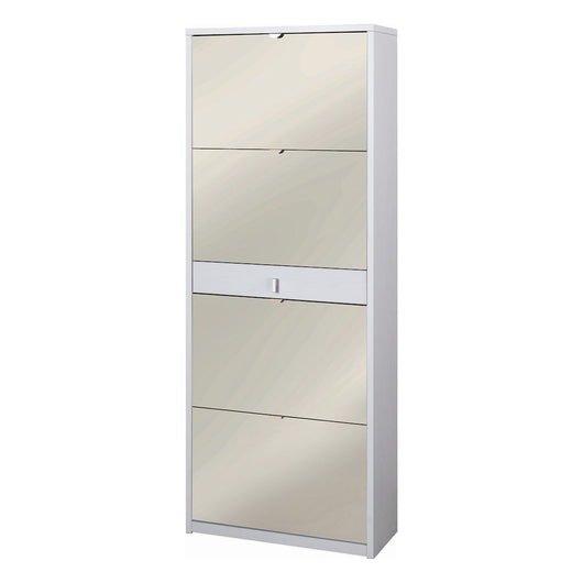 Scarpiera mobile 4 ante con specchio e 1 cassetto centrale 63x29x164H cm in kit di montaggio colore Bianco fiammato