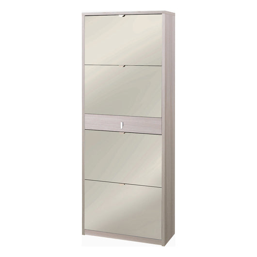 Scarpiera mobile 4 ante con specchio e 1 cassetto centrale 63x29x164H cm in kit di montaggio colore Olmo chiaro