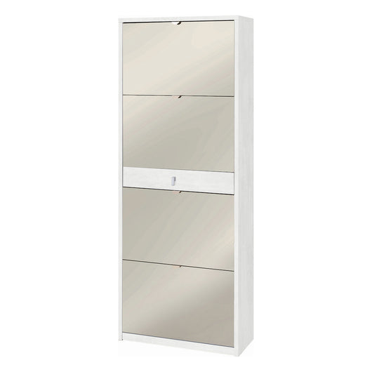 Scarpiera mobile 4 ante con specchio e 1 cassetto centrale 63x29x164H cm in kit di montaggio colore Ossido bianco