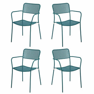 Set 4 sedie da Giardino con Braccioli 57x45/58x81,5h cm in Metallo Aura Turchese