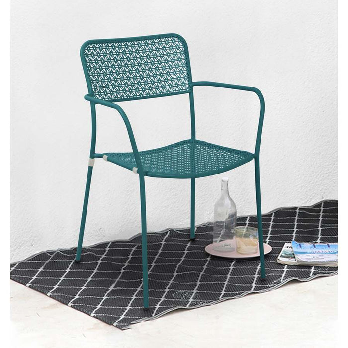 Set 4 sedie da Giardino con Braccioli 57x45/58x81,5h cm in Metallo Aura Turchese