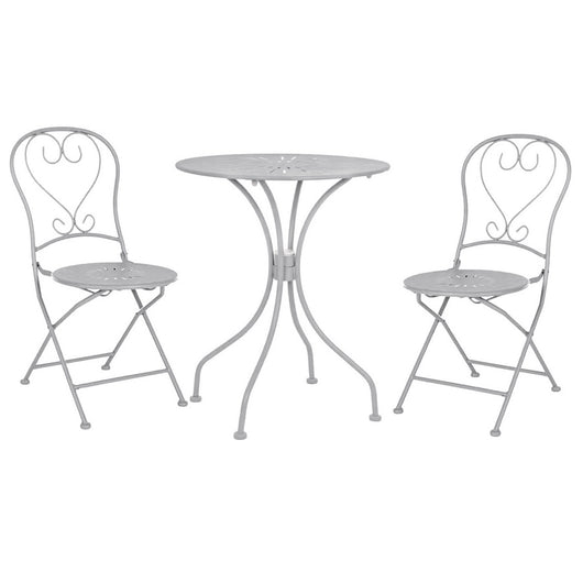 Set da giardino con 2 sedie pieghevoli e 1 tavolino rotondo color grigio modello Deco