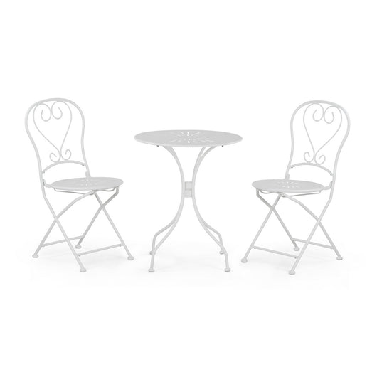 Set da giardino con 2 sedie pieghevoli e 1 tavolino rotondo color bianco modello Deco