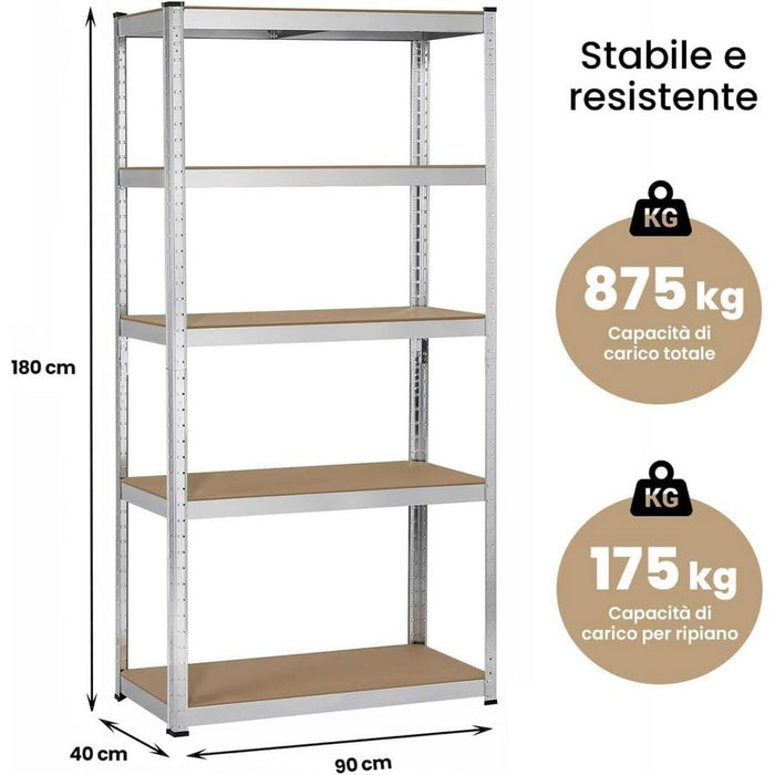 Scaffale metallo 5 ripiani 875kg galvanizzato